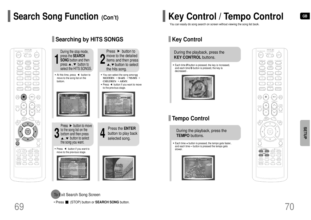 Samsung HT-TKP75R/XFO, HT-KP70R/XFO manual Searching by Hits Songs, Key Control, Tempo Control, KEY Control buttons 