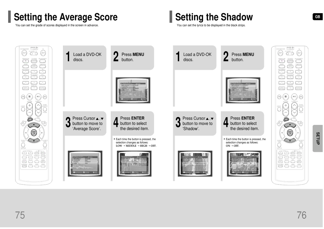 Samsung HT-KP70R/XFO, HT-TKP75R/XFO manual Setting the Average Score, Setting the Shadow 