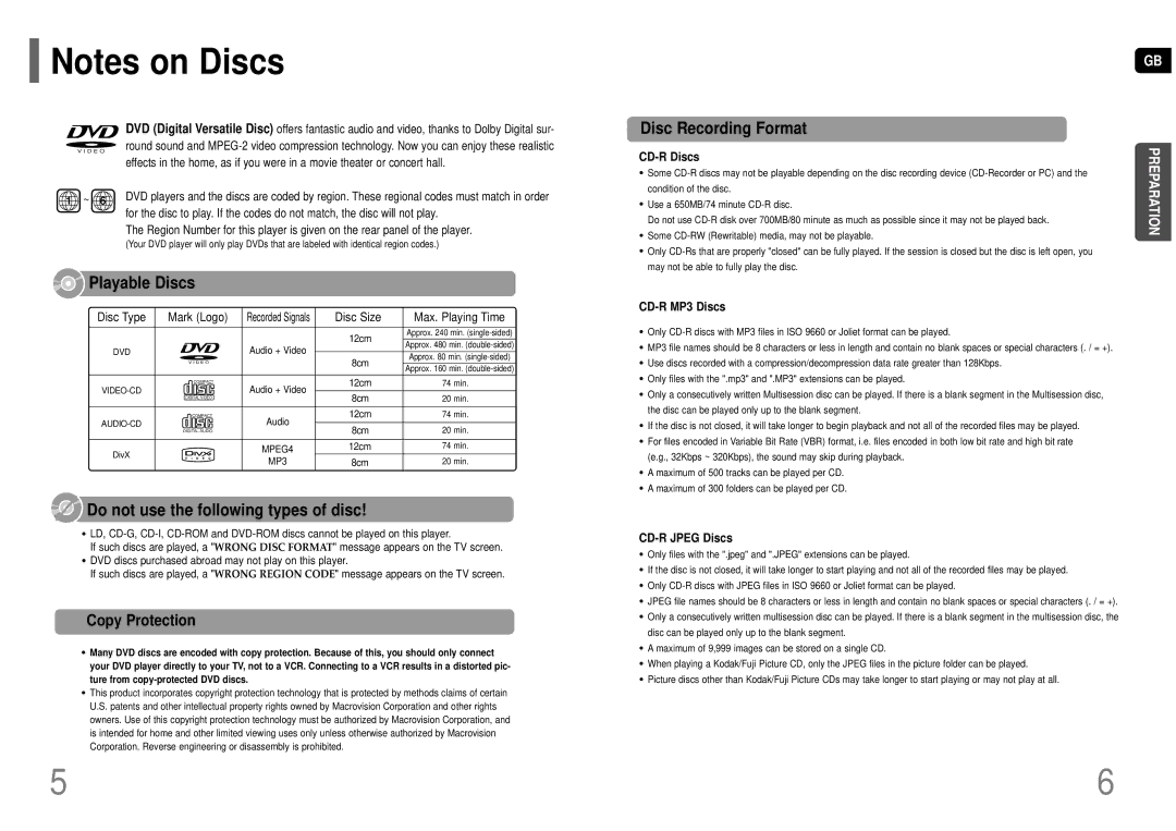 Samsung HT-TKP75R/XFO, HT-KP70R/XFO manual Copy Protection, CD-R Discs, CD-R MP3 Discs, CD-R Jpeg Discs 