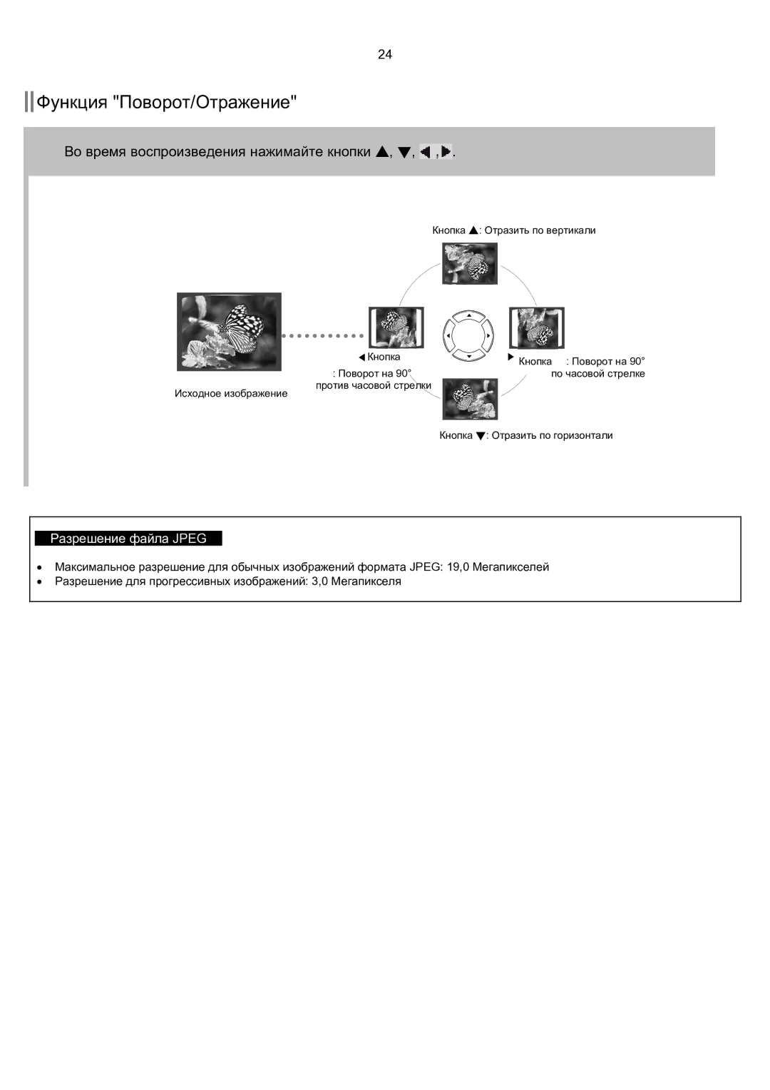 Samsung HT-KP70R/XFO, HT-TKP75R/XFO manual Функция Поворот/Отражение, Во время воспроизведения нажимайте кнопки 