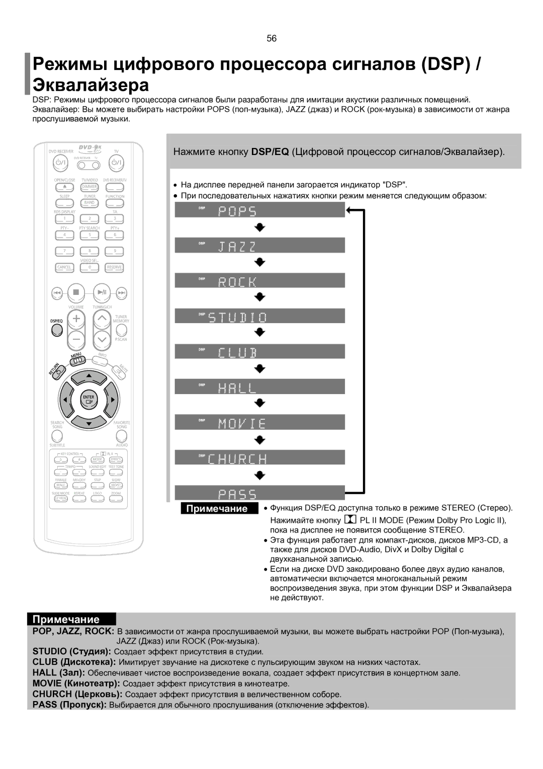 Samsung HT-KP70R/XFO, HT-TKP75R/XFO manual Режимы цифрового процессора сигналов DSP / Эквалайзера 