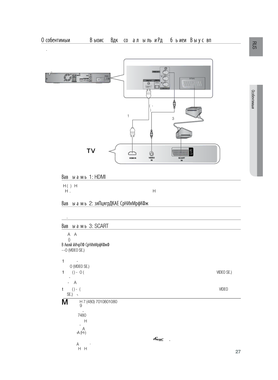 Samsung HT-TKZ425R/XER manual Подключение видеовыхода системы к телевизору, Вариант 2 композитный видеосигнал, Anynet+ 