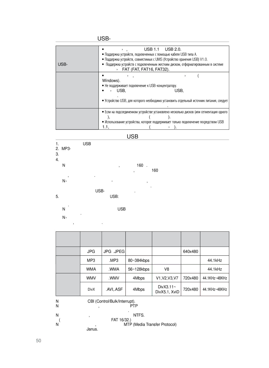 Samsung HT-TKZ325R/XER manual Технические характеристики USB-хоста, Совместимые с домашним кинотеатром устройства USB 