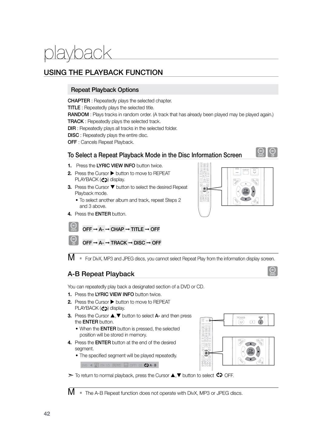 Samsung HT-TKZ325R/XER, HT-TKZ425R/XER manual Repeat Playback Options 