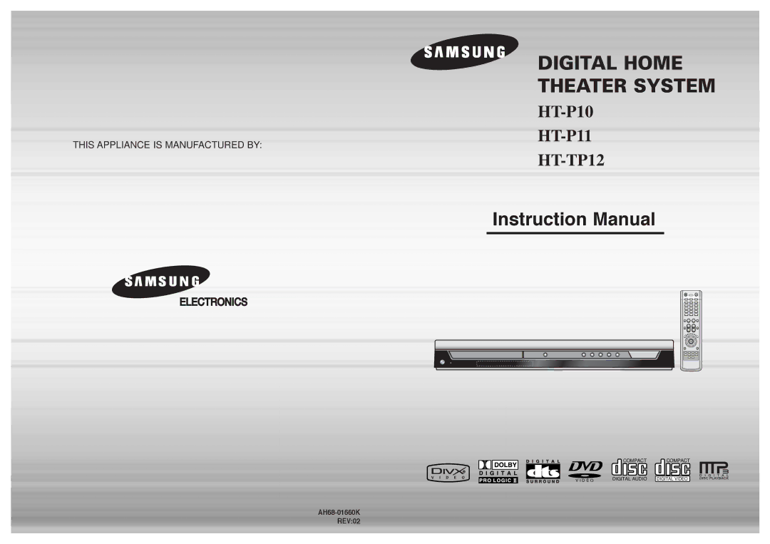 Samsung HT-P11, HT-TP12, AH68-01660K instruction manual Digital Home Theater System 