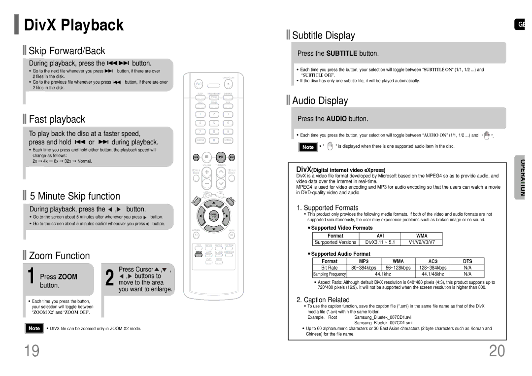 Samsung AH68-01660K, HT-TP12, HT-P11 instruction manual DivX Playback 