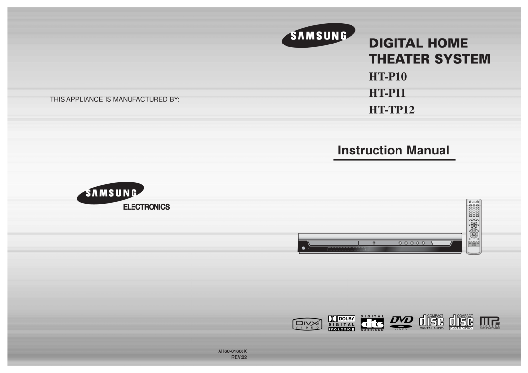Samsung instruction manual Digital Home Theater System, HT-P10 HT-P11 HT-TP12, This Appliance Is Manufactured By 
