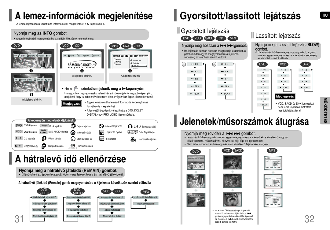 Samsung HT-P70R/ELS, HT-TP75R/ELS, HT-P70NR/ELS, HT-TP75R/EDC manual Gyorsított/lassított lejátszás, Hátralevô idô ellenôrzése 