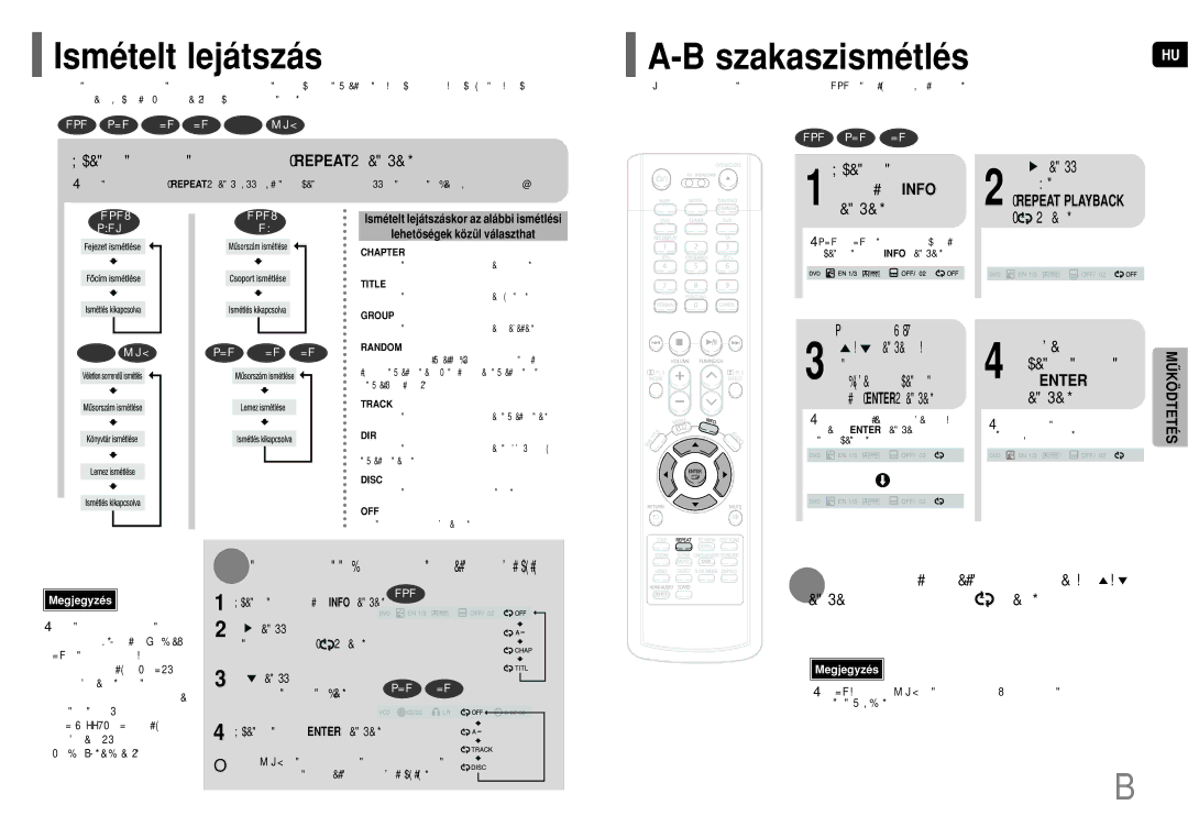 Samsung HT-P70NR/ELS, HT-TP75R/ELS, HT-P70R/ELS, HT-TP75R/EDC manual Ismételt lejátszás, Szakaszismétlés, Az Enter 