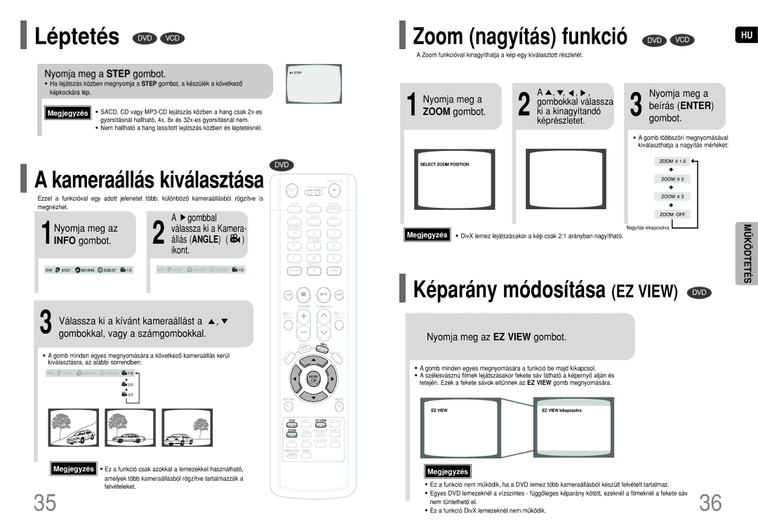 Samsung HT-TP75R/EDC, HT-TP75R/ELS, HT-P70R/ELS, HT-P70NR/ELS manual Léptetés DVD VCD, Kameraállás kiválasztása 