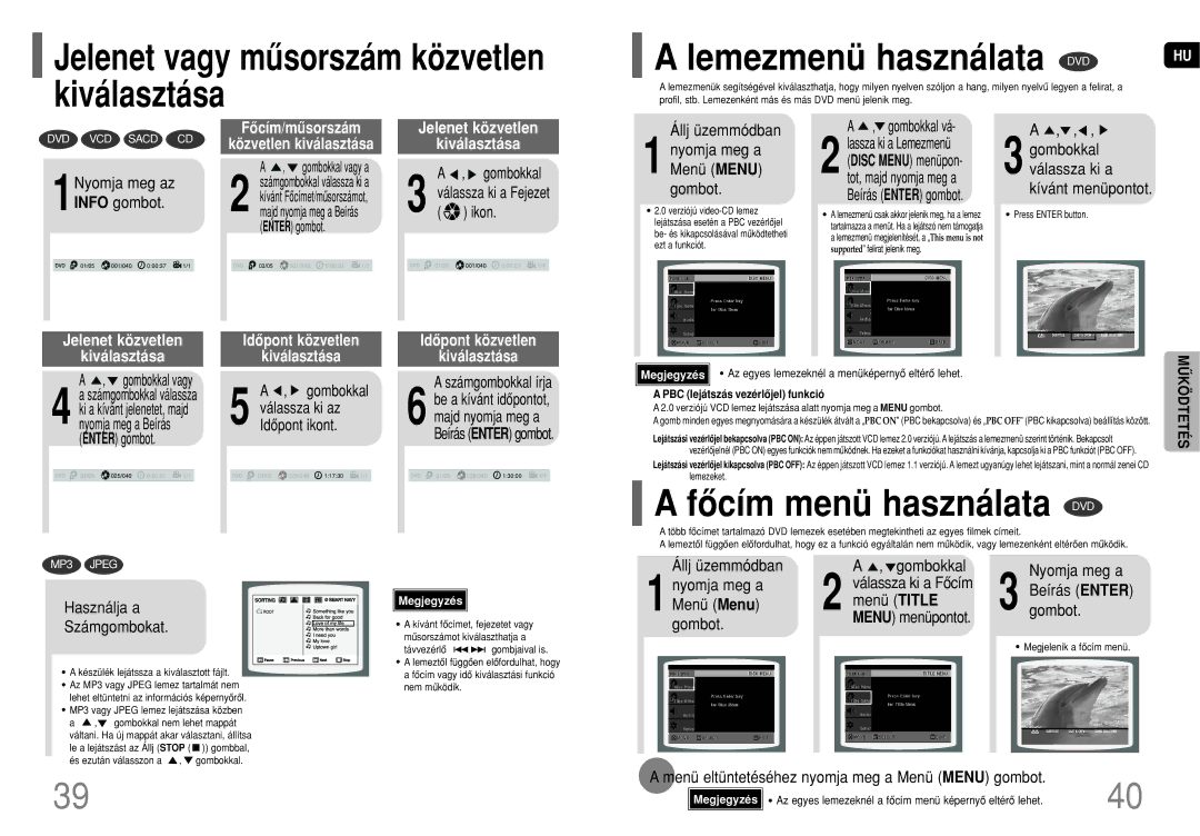 Samsung HT-P70R/ELS, HT-TP75R/ELS, HT-P70NR/ELS, HT-TP75R/EDC manual Jelenet vagy mûsorszám közvetlen kiválasztása 