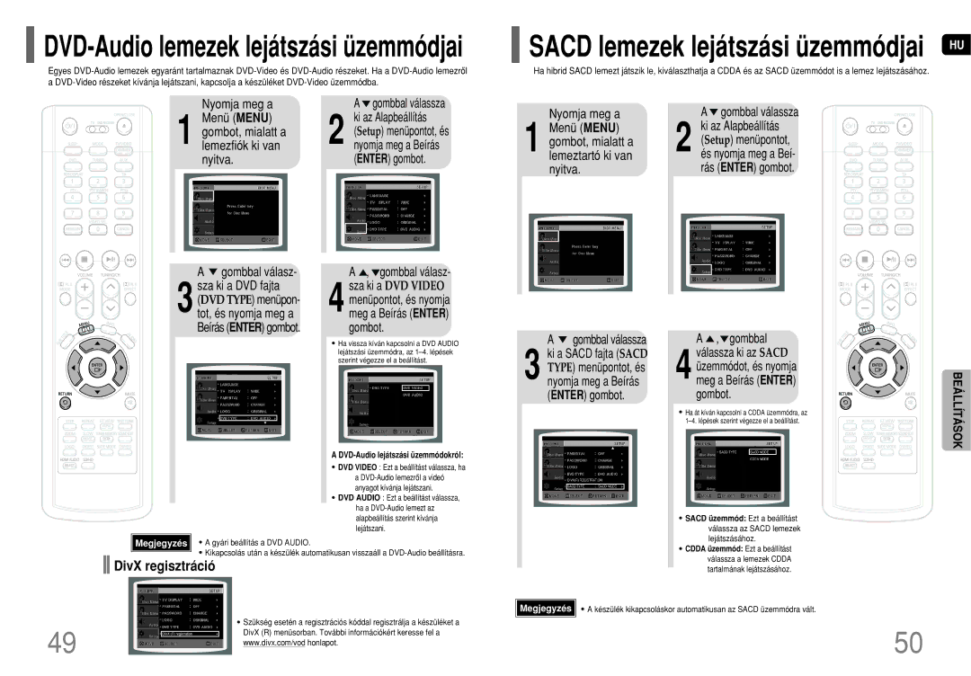 Samsung HT-P70NR/ELS, HT-TP75R/ELS, HT-P70R/ELS DivX regisztráció, Sza ki a DVD fajta, Gombbal válasz, Sza ki a DVD Video 