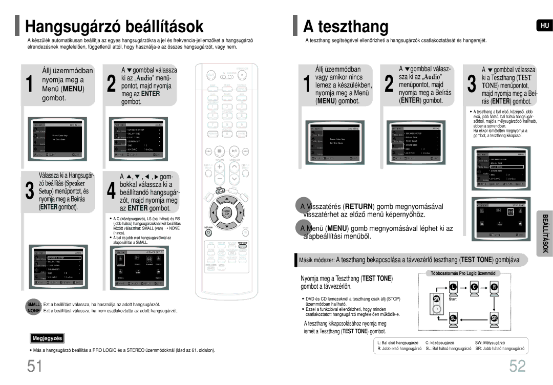 Samsung HT-TP75R/EDC Hangsugárzó beállítások, Válassza ki a Hangsugár, Gom, Menü Menu gomb megnyomásával léphet ki az 