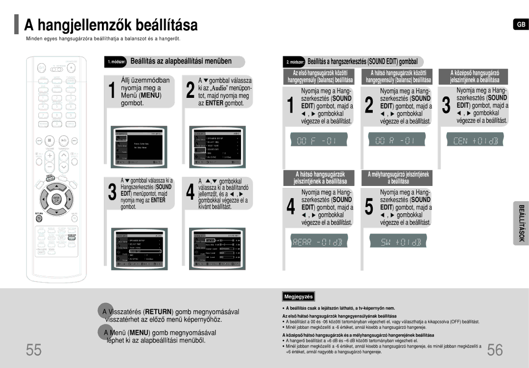 Samsung HT-P70R/ELS, HT-TP75R/ELS manual Hangjellemzôk beállítása, Nyomja meg a Hang Edit gombot, majd a, Az Enter gombot 