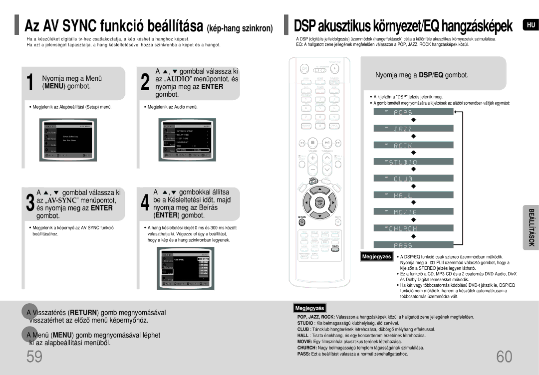 Samsung HT-TP75R/EDC, HT-TP75R/ELS manual Nyomja meg a Menü Gombbal válassza ki, Menu gombot Nyomja meg az Enter Gombot 