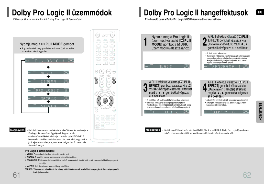 Samsung HT-TP75R/ELS Dolby Pro Logic II üzemmódok, Nyomja meg a PL II Mode gombot, Nyomja meg a Pro Logic, El a beállítást 