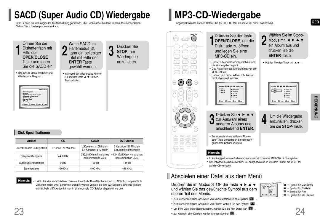 Samsung HT-P70R/ELS, HT-TP75R/ELS manual MP3-CD-Wiedergabe 