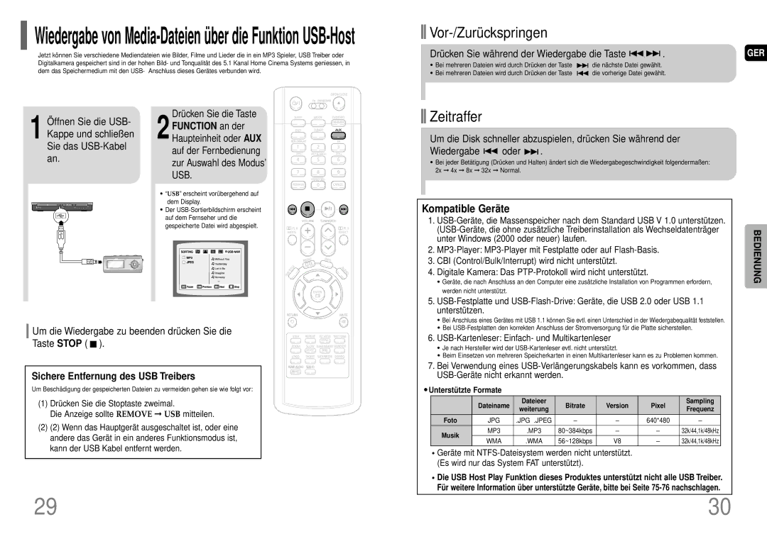 Samsung HT-TP75R/ELS, HT-P70R/ELS manual Kompatible Gerä te, Um die Wiedergabe zu beenden drücken Sie die Taste Stop 