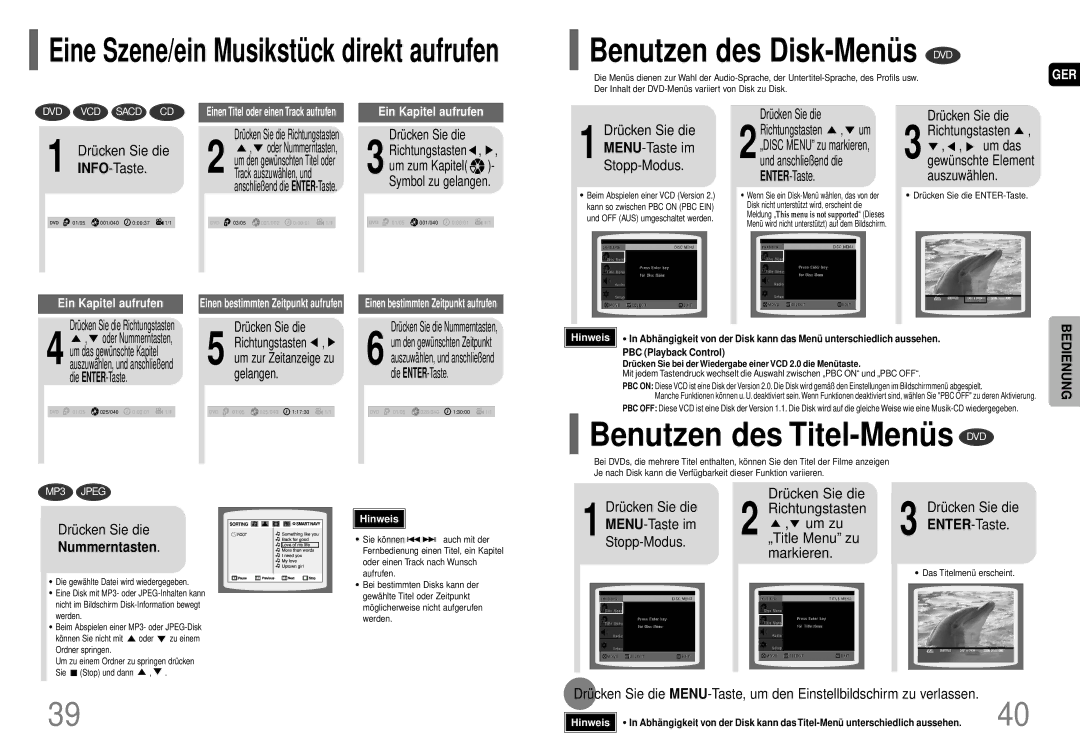 Samsung HT-P70R/ELS, HT-TP75R/ELS manual Benutzen des Disk-Menü s DVD, Benutzen des Titel-Menü s DVD, Nummerntasten 