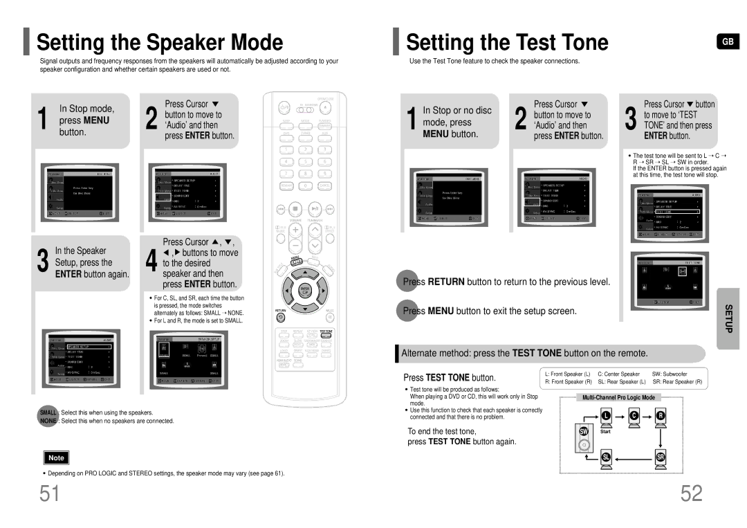 Samsung HT-P70T/XSG Stop or no disc, Mode, press, Menu button, Alternate method press the Test Tone button on the remote 