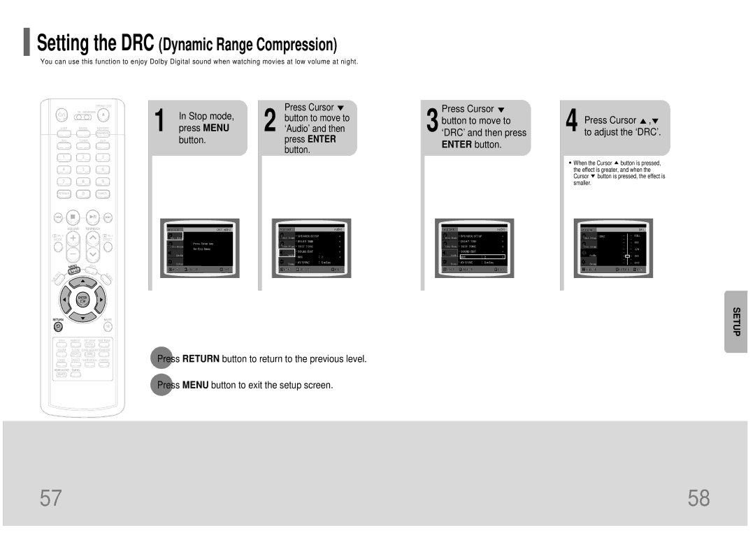 Samsung HT-TP75T/HAO, HT-TP75T/FMC, HT-TP75T/UMG, HT-P70T/XSG, HT-TP75T/XSG manual Setting the DRC Dynamic Range Compression 