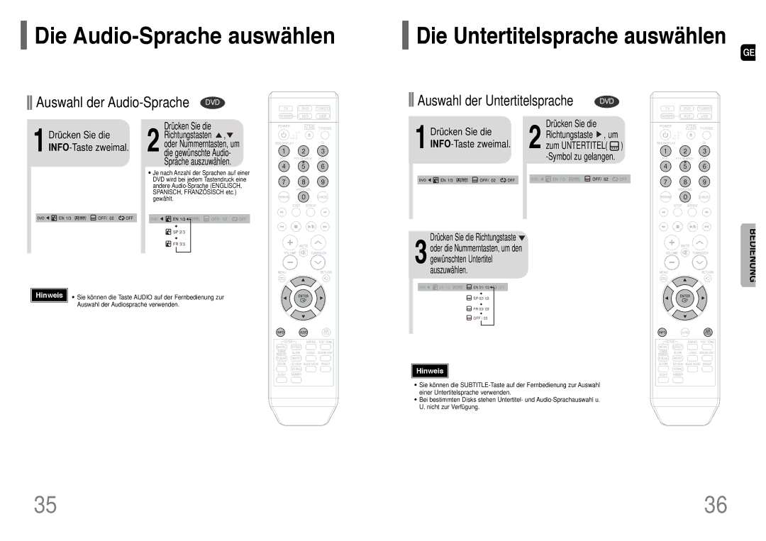 Samsung HT-Q20R/ELS, HT-TQ22R/ELS manual Die Audio-Sprache auswählen, Gewünschten Untertitel auszuwählen 