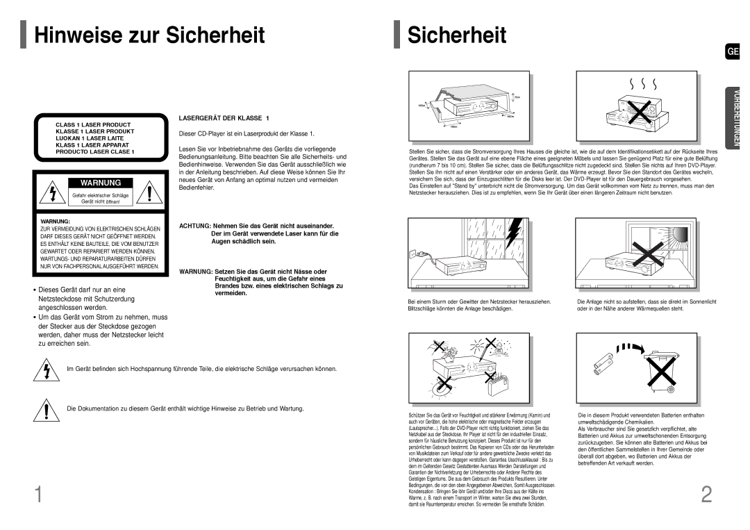 Samsung HT-TQ22R/ELS manual Hinweise zur Sicherheit, Dieses Gerät darf nur an eine, Angeschlossen werden, Zu erreichen sein 