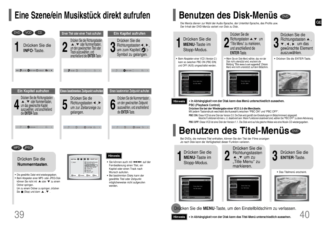 Samsung HT-Q20R/ELS Benutzen des Titel-Menüs DVD, Benutzen des Disk-Menüs DVD, Drücken Sie die MENU-Taste im Stopp-Modus 