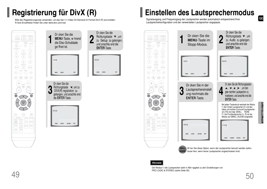 Samsung HT-TQ22R/ELS, HT-Q20R/ELS manual Registrierung für DivX R, Drücken Sie in der 