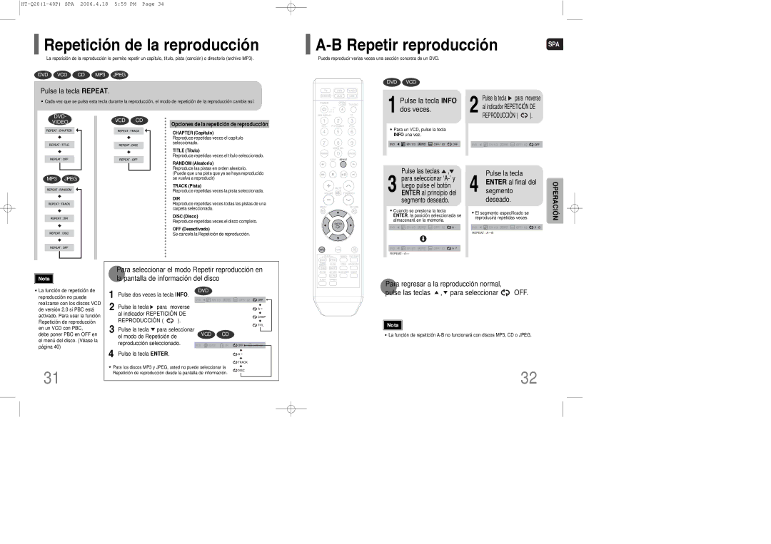 Samsung HT-Q20R/ELS, HT-TQ22R/ELS manual Repetición de la reproducción, Repetir reproducción, Pulse la tecla Repeat 