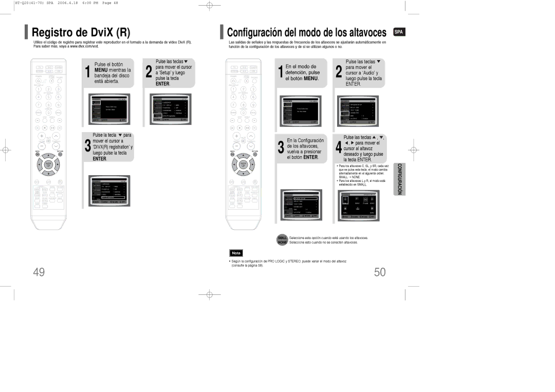 Samsung HT-TQ22R/ELS, HT-Q20R/ELS manual Registro de DviX R, En el modo de 1detención, pulse el botón Menu 