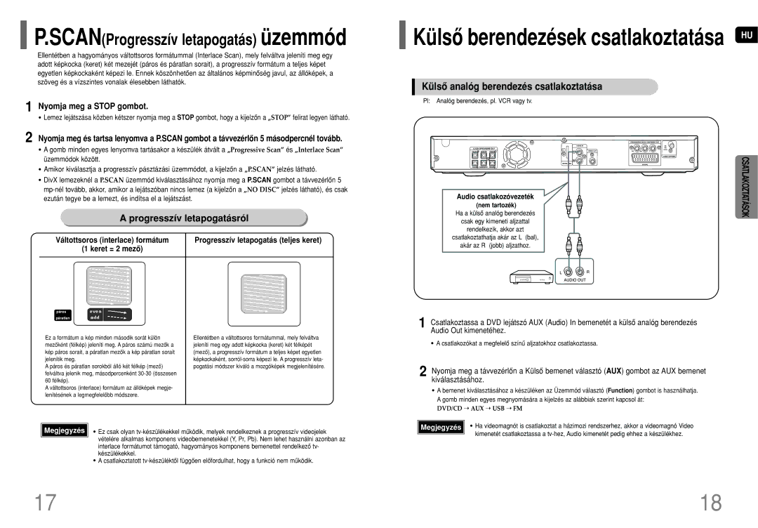 Samsung HT-TQ25R/ELS manual Külsô analóg berendezés csatlakoztatása, Progresszív letapogatásról, Nyomja meg a Stop gombot 