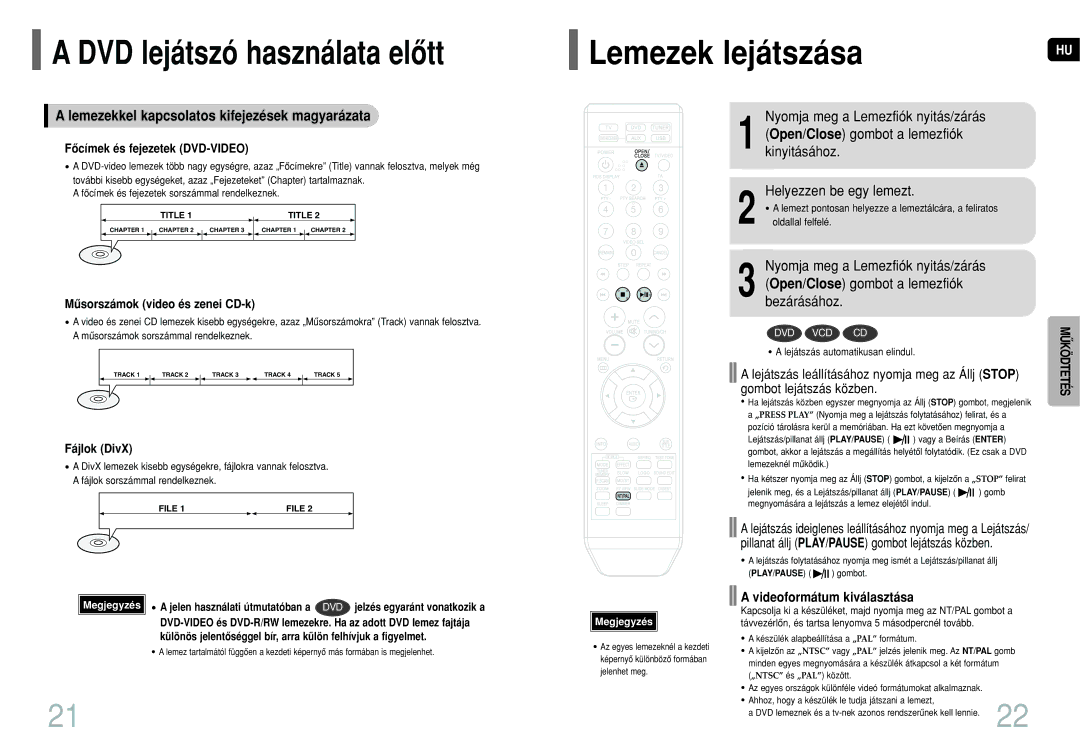 Samsung HT-TQ22R/ELS DVD lejátszó használata elôtt, Lemezek lejátszása, Lemezekkel kapcsolatos kifejezések magyarázata 