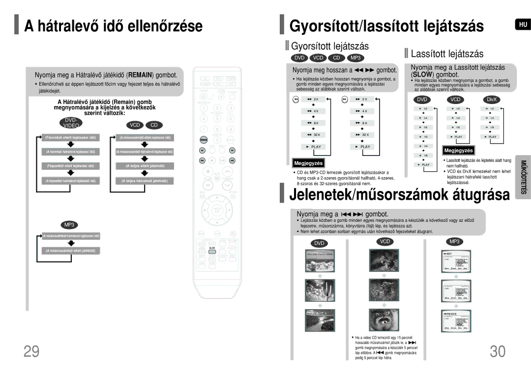 Samsung HT-TQ25R/ELS, HT-TQ22R/ELS manual Hátralevô idô ellenôrzése Gyorsított/lassított lejátszás, Nyomja meg a gombot 