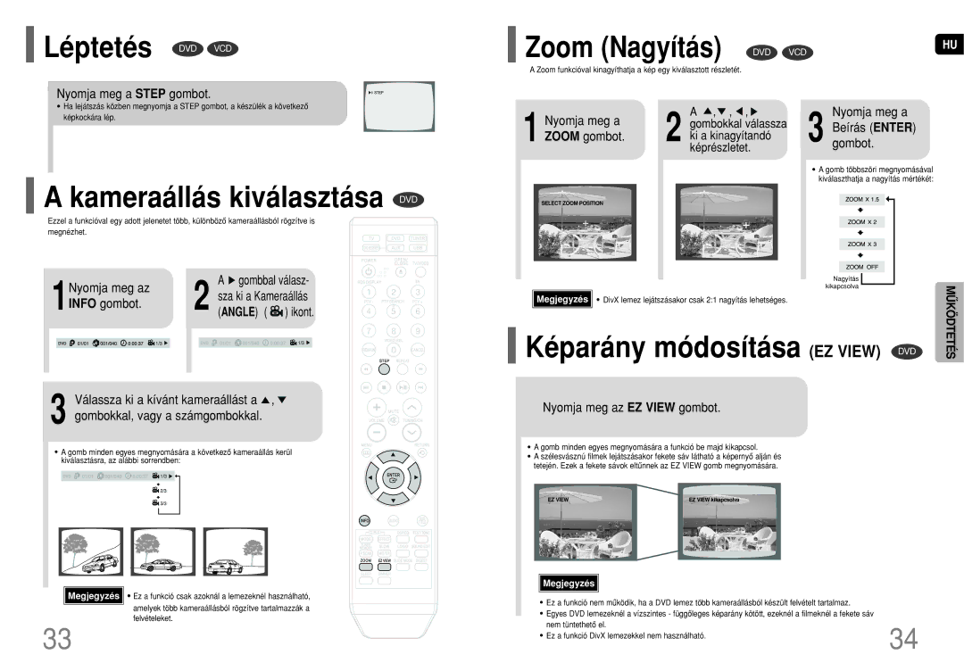 Samsung HT-TQ22R/ELS, HT-TQ25R/ELS, HT-Q20R/ELS manual Léptetés DVD VCD, Kameraállás kiválasztása DVD 