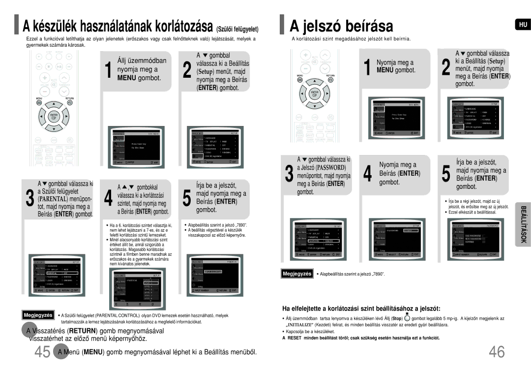 Samsung HT-TQ22R/ELS, HT-TQ25R/ELS, HT-Q20R/ELS manual Jelszó beírása 