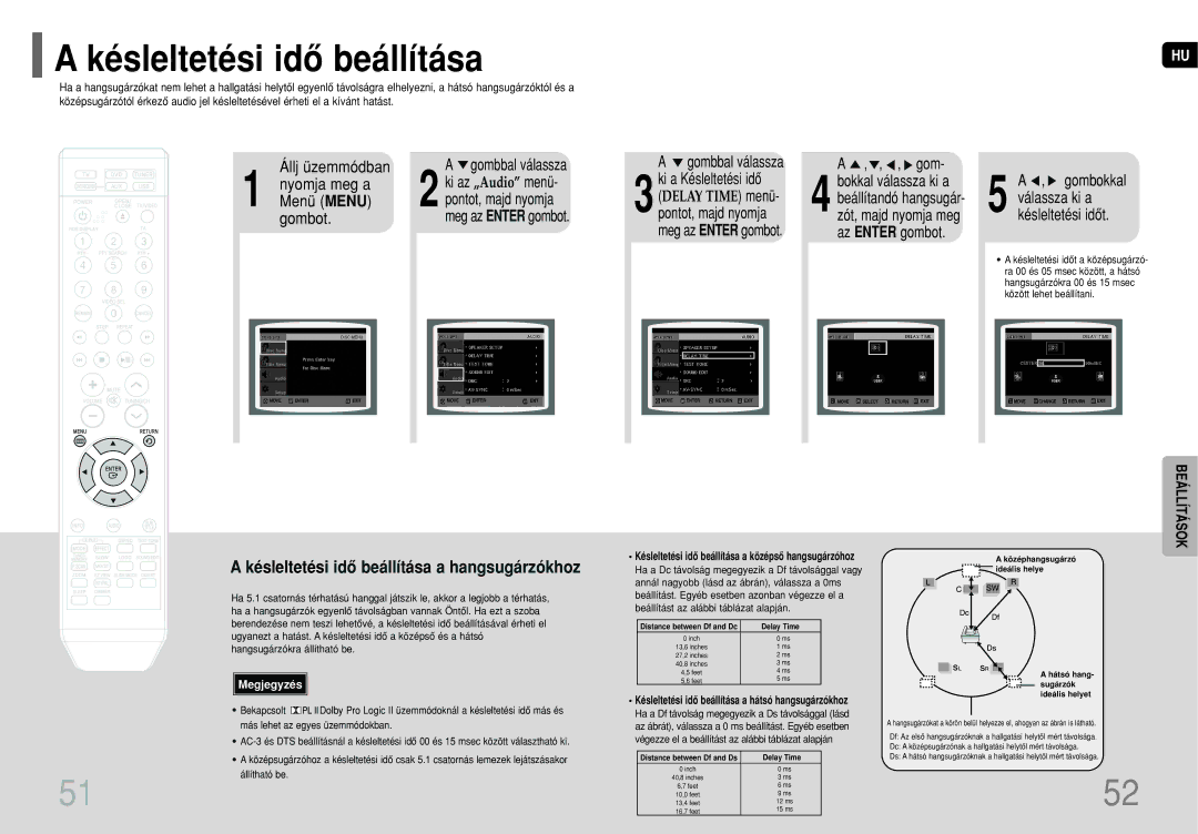 Samsung HT-TQ22R/ELS Késleltetési idô beállítása a hangsugárzókhoz, Pontot, majd nyomja, Gom- bokkal válassza ki a 