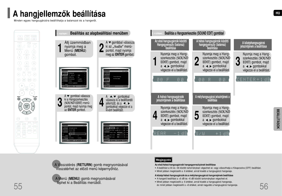 Samsung HT-Q20R/ELS, HT-TQ22R/ELS, HT-TQ25R/ELS manual Hangjellemzôk beállítása, Jellemzôt, és a, Nyomja meg a Hang 