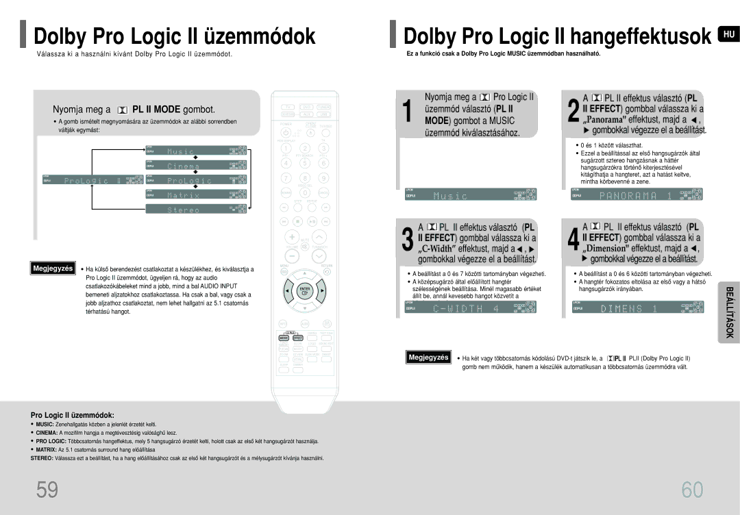 Samsung HT-TQ25R/ELS, HT-TQ22R/ELS, HT-Q20R/ELS manual Dolby Pro Logic II üzemmódok 