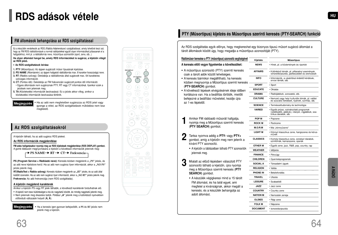 Samsung HT-TQ22R/ELS manual RDS adások vétele, FM állomások behangolása az RDS szolgáltatással, Az RDS szolgáltatásokról 