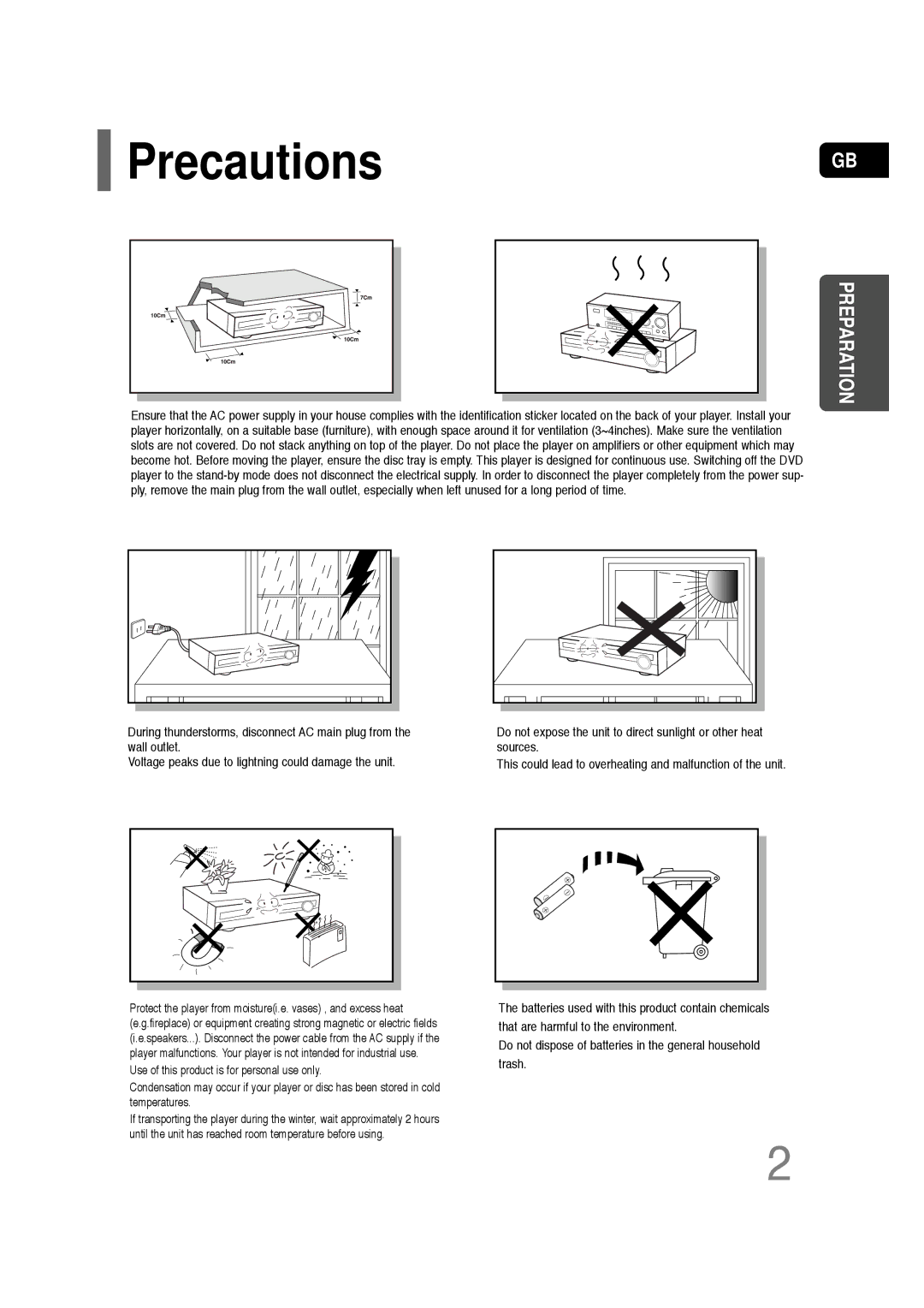 Samsung HT-TQ22R/XFO, HT-TQ22R/XFU, HT-Q20R/XFU, HT-TQ25R/XFO manual Precautions, Preparation 