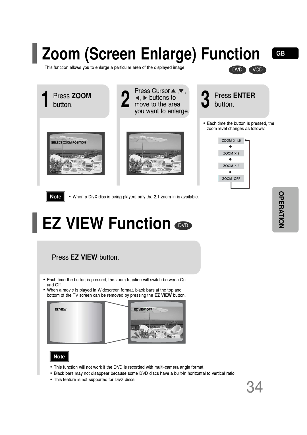 Samsung HT-TQ22R/XFO, HT-TQ22R/XFU, HT-Q20R/XFU, HT-TQ25R/XFO manual EZ View Function DVD, Press EZ View button 