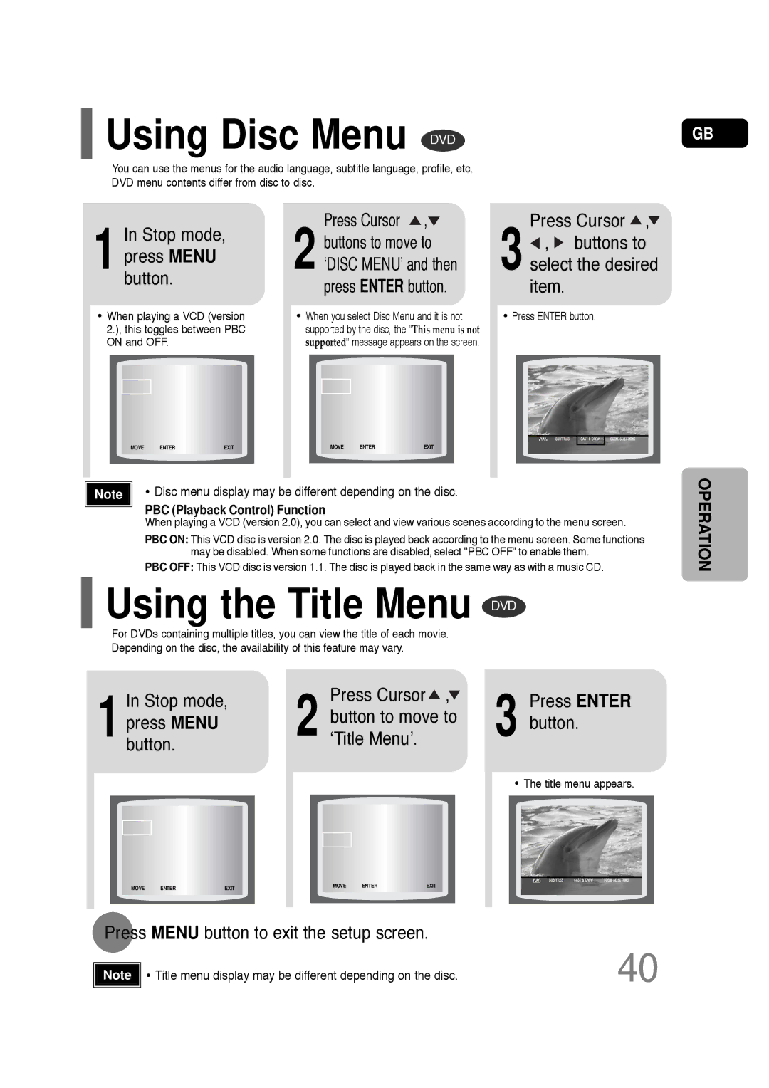 Samsung HT-Q20R/XFU, HT-TQ22R/XFU, HT-TQ25R/XFO, HT-TQ22R/XFO manual Using the Title Menu DVD 