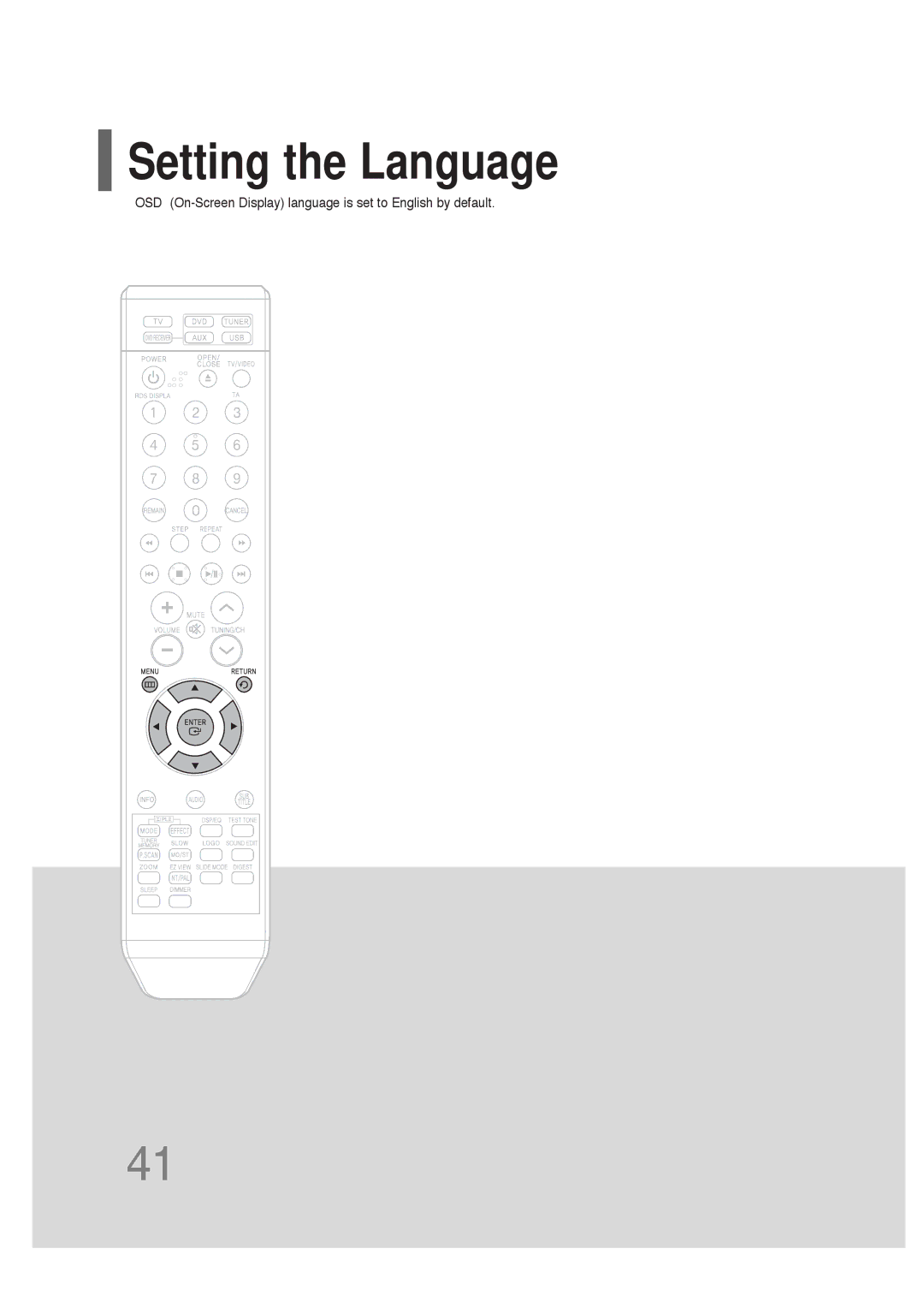 Samsung HT-TQ25R/XFO, HT-TQ22R/XFU, HT-Q20R/XFU, HT-TQ22R/XFO manual Setting the Language, Stop mode Press Cursor 