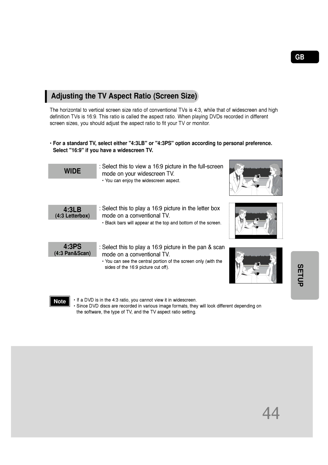 Samsung HT-Q20R/XFU, HT-TQ22R/XFU, HT-TQ25R/XFO manual Adjusting the TV Aspect Ratio Screen Size, Letterbox, 43 Pan&Scan 