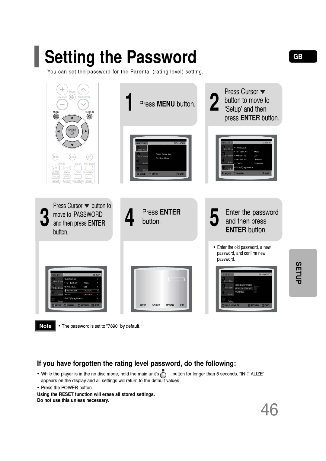 Samsung HT-TQ22R/XFO, HT-TQ22R/XFU, HT-Q20R/XFU, HT-TQ25R/XFO manual Setting the Password, Press Enter button 