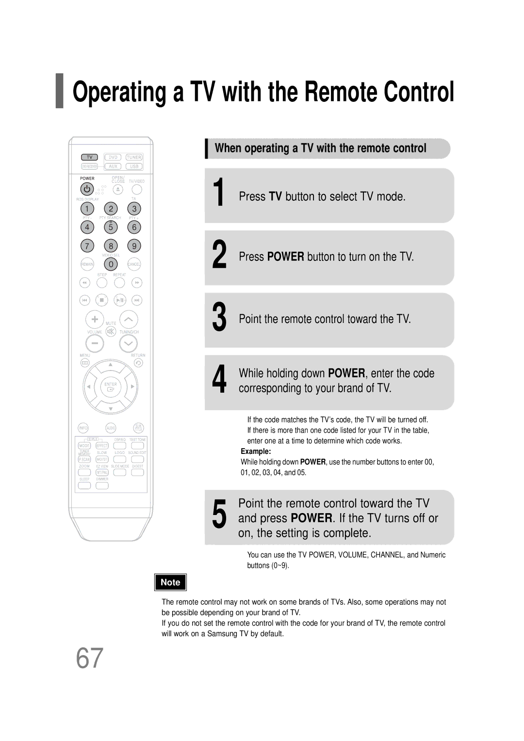 Samsung HT-TQ22R/XFU, HT-Q20R/XFU manual Operating a TV with the Remote Control, When operating a TV with the remote control 