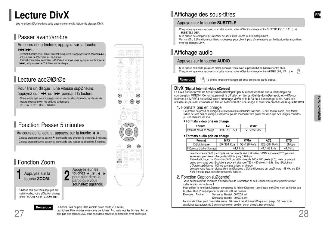 Samsung HT-Q20R/ELS, HT-TQ25R/ELS manual Lecture DivX 