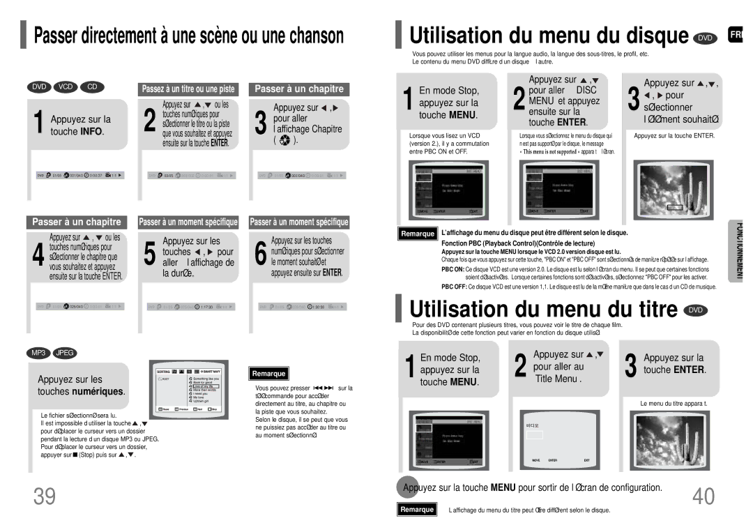 Samsung HT-Q20R/ELS, HT-TQ25R/ELS manual Utilisation du menu du titre DVD, Appuyez sur les touches numériques 