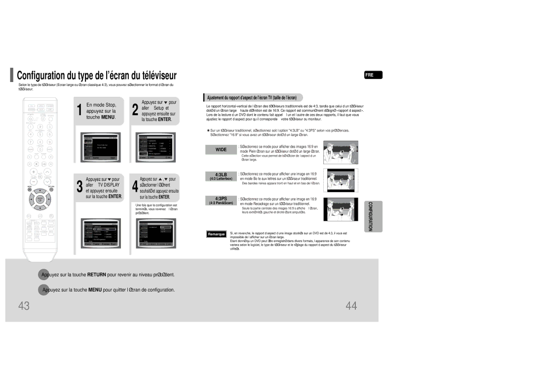 Samsung HT-Q20R/ELS, HT-TQ25R/ELS manual Configuration du type de l’écran du téléviseur 